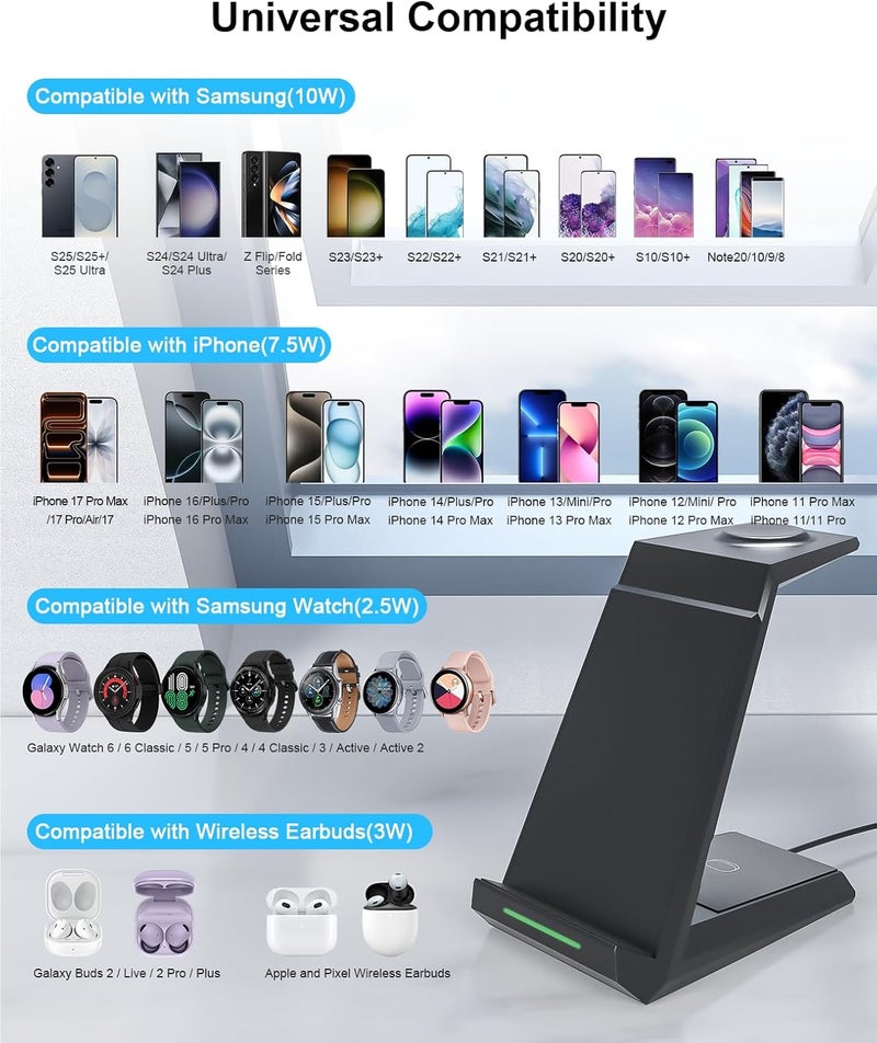 NANAMI  Wireless Charger for Samsung - 3 in 1 Charging Station for Multiple Devices, Fast Charger Stand for Galaxy S25 S24 S23 Ultra S22 S21 Z Flip Fold 4,Galaxy Watch 6/5/5 Pro/4/3, Galaxy Buds 2 Pro - Image 4